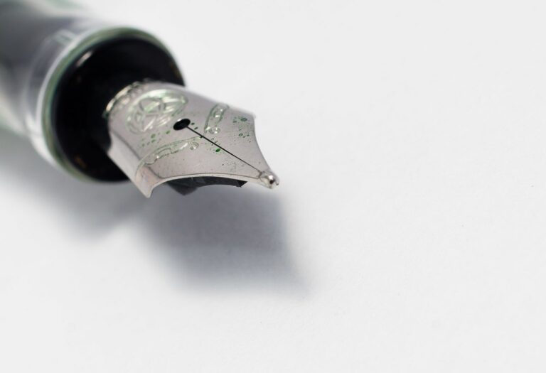 Plume de stylo à encre en gros plan, symbole de l'écriture et de la dictée